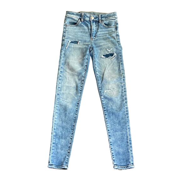 American Eagle Super Stretch Hi-Rise Jegging Size 00 Distressed  Light Wash - Picture 1 of 9